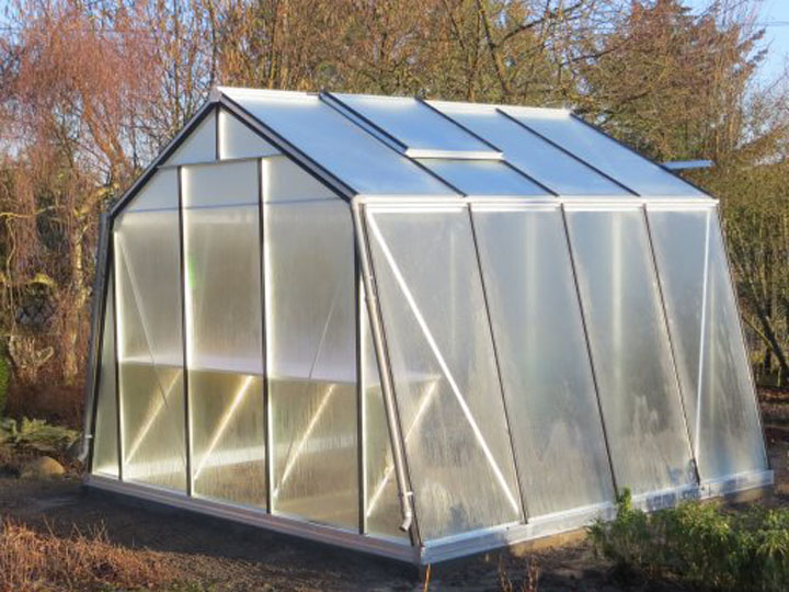 ACD Glas Gewaechshaus mit Schraegdach in Tauform
