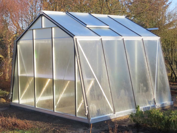ACD Glas Gewaechshaus mit mit Schraegdach in Tauform