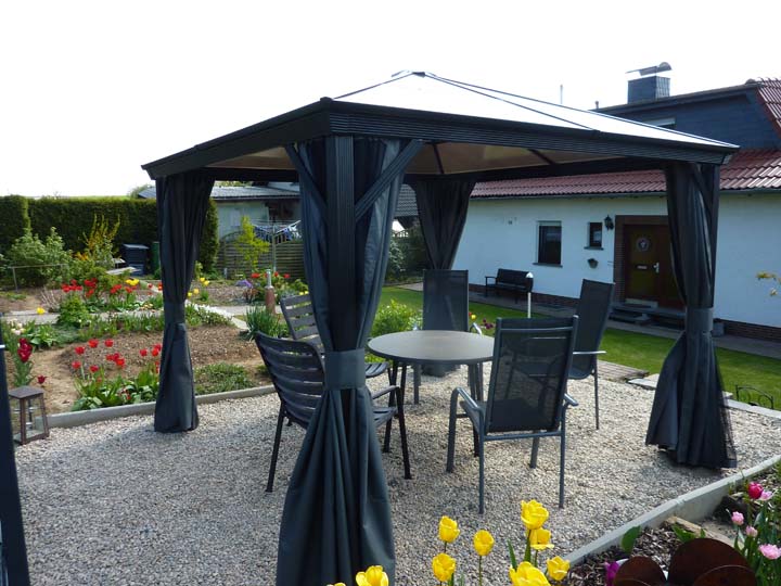 Sojag Aluminium Pavillon und Gartenpavillon Verona 10x14 auf Kiessteinen