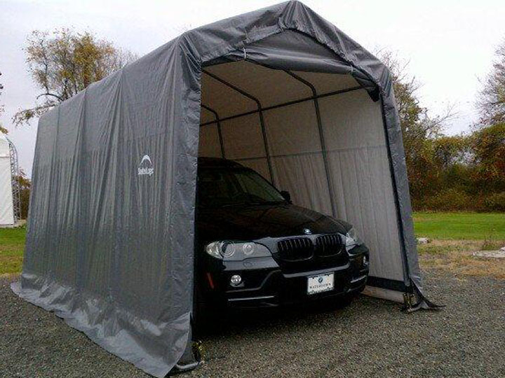Shelter Logic Foliengarage und Foliengeraetehaus grau mit Auto