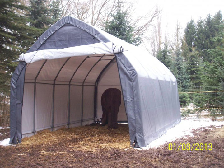 Shelter Logic Weidezeltunterstand und Foliengarage grau mit Pferd