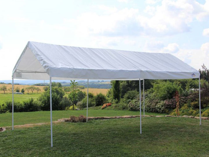 Shelter Logic Faltpavillon und Faltcarport weiss 300x610 cm auf der Wiese