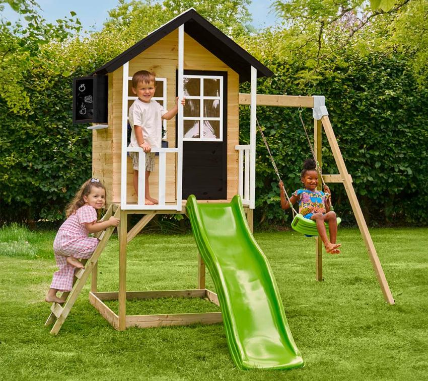 Kinder Stelzenhaus mit Rutsche und Schaukel
