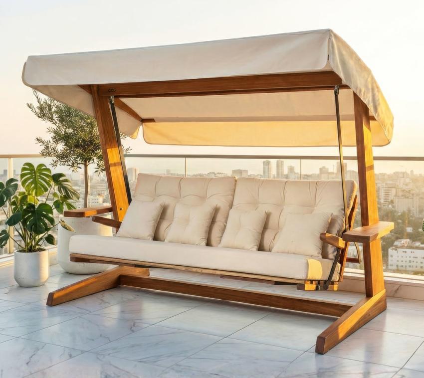 Westmann Irokoholz Hollywoodschaukel Luna 2600 | Beige | 139x260x195 cm 