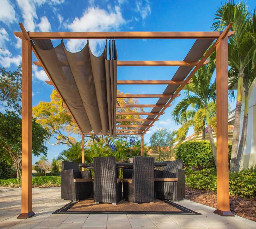 B-WARE Paragon Outdoor Aluminium Pergola Florenz 1116 | Holzoptik hellbraun/braun | 350x505x236 cm 