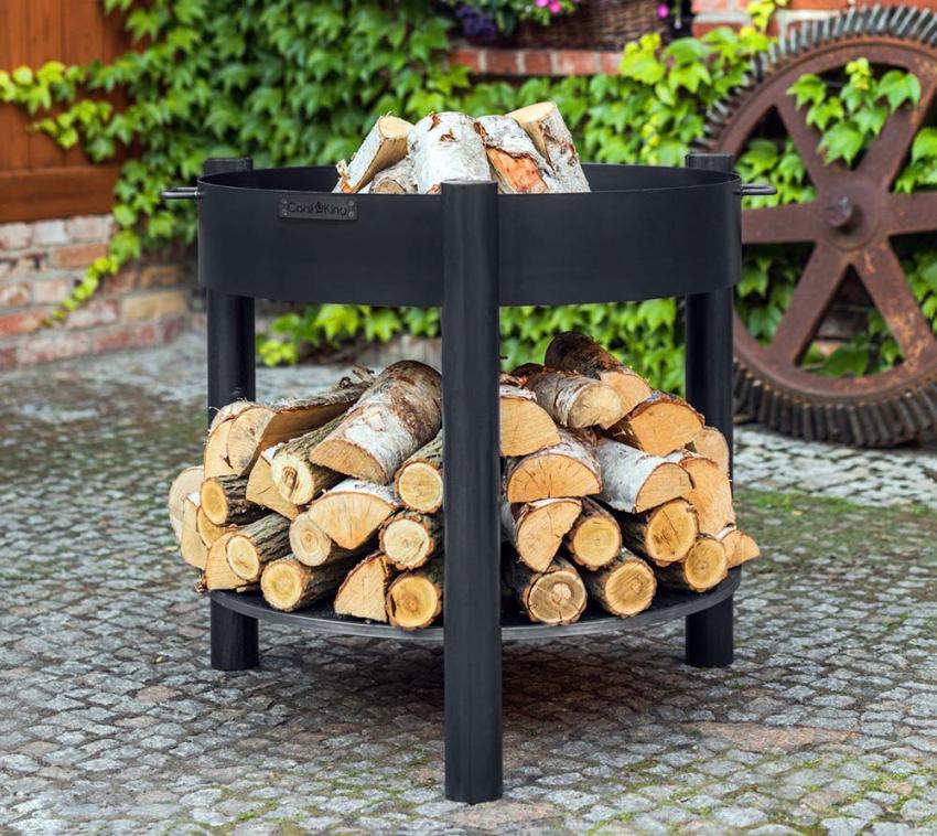 CookKing Stahl Feuerschale Montana Ø 80 hoch | Inkl. Holzlager | Schwarz | Ø 80x88 cm 