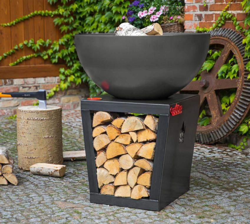 CookKing Santos | Garten Feuerschale | Stahl Grill mit Holzlager 