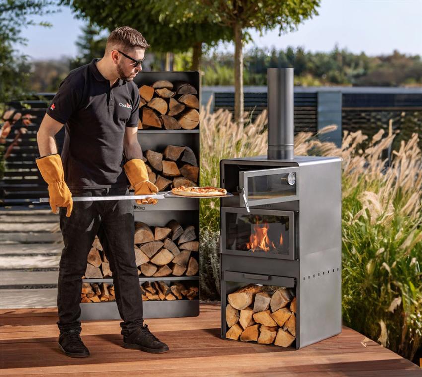 B-WARE CookKing Stahl Terrassenofen Vento Plus | inkl. Pizzaofen | Schwarz | 50x50x150 cm 