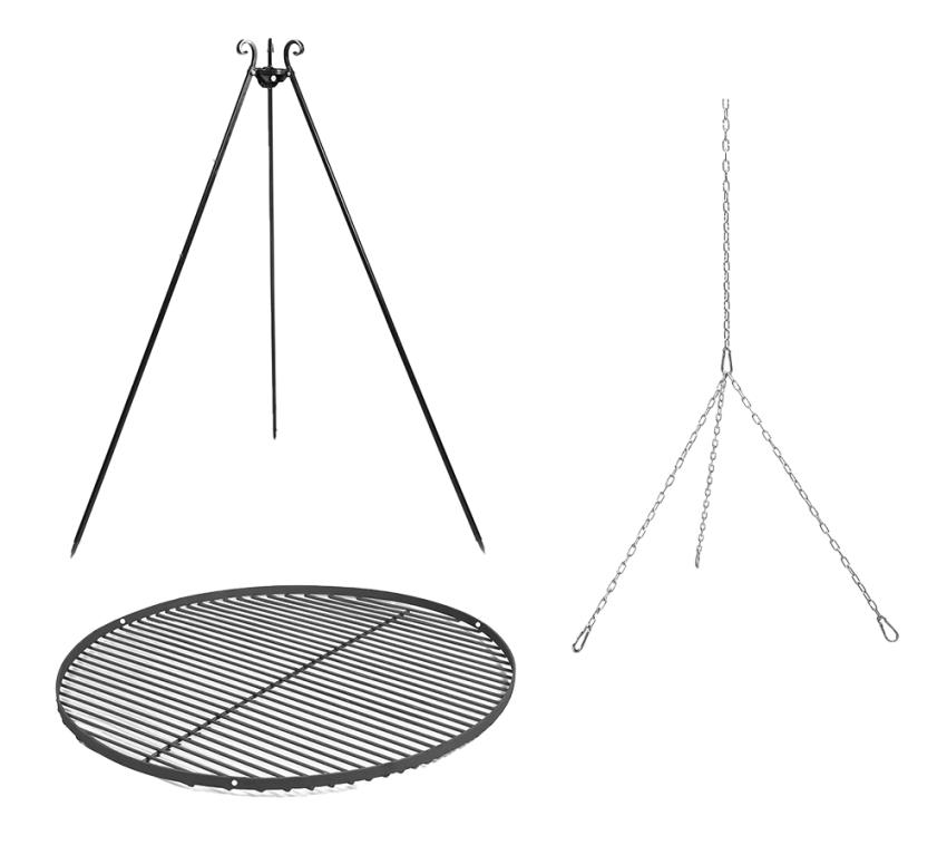 CookKing Stahl Schwenkgrill mit Grillzubehör | Dreibein Grill inkl. Stahl Grillrost Ø 70 cm 