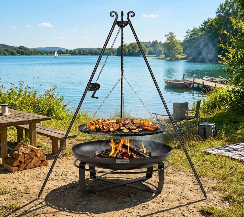 CookKing Schwenkgrill Set Viking 5 | mit Feuerschale, Dreibein und Grillrost 