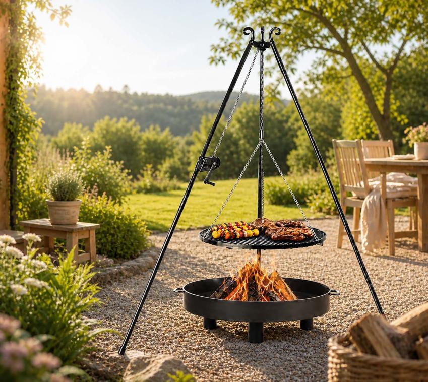 CookKing Schwenkgrill Set Tunis 2 | mit Feuerschale, Dreibein und Grillrost 