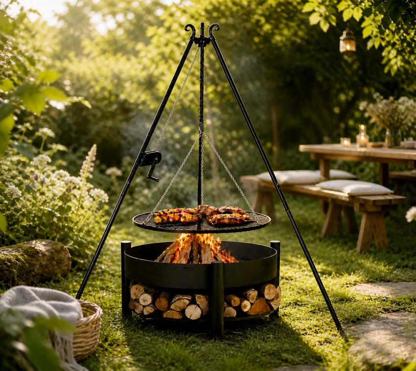 CookKing Schwenkgrill Set Montana 4 | mit Feuerschale, Dreibein und Grillrost 