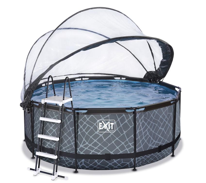 Exit Rundpool Swimming-Pool inkl. Überdachung Stone Grau, 360x122 cm 