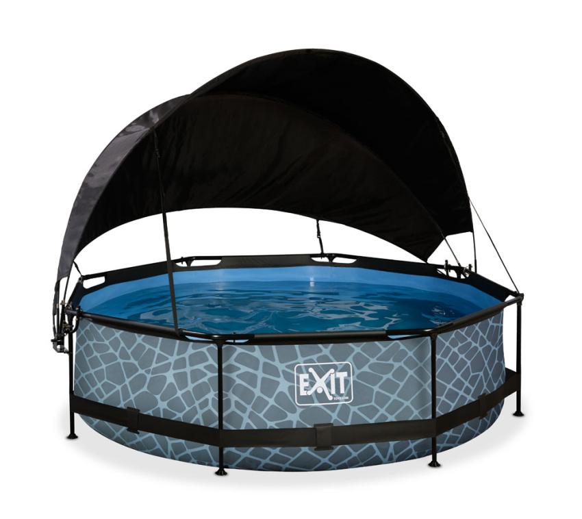 Exit Stahlrahmen Aufstellpool | Grau | 76 cm Inkl. Filterpumpe, Sonnenschutz