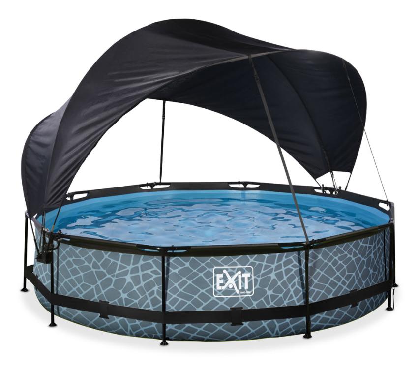 Exit Stahlrahmen Aufstellpool | Grau | 76 cm Inkl. Filterpumpe, Sonneschutz