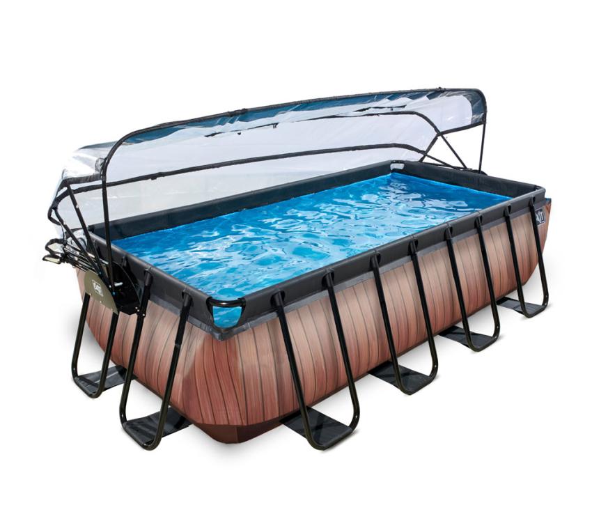 Exit Stahlrahmen Aufstellpool | Braun | 400x200x100 cm Inkl. Sandfilterpumpe, Abdeckung, Wärmepumpe