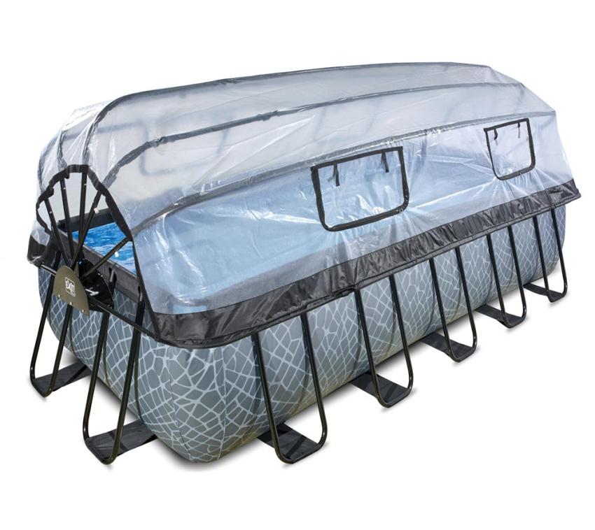 Exit Stahlrahmen Aufstellpool | Grau | 540x250x122 cm Inkl. Sandfilteranlage, Sonnendach, Wärmepumpe