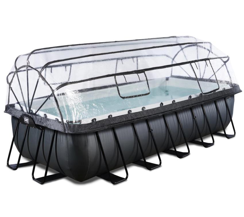 Exit Stahlrahmen Aufstellpool | Schwarz | 540x250x122 cm Inkl. Sandfilteranlage, Sonnendach, Wärmepumpe