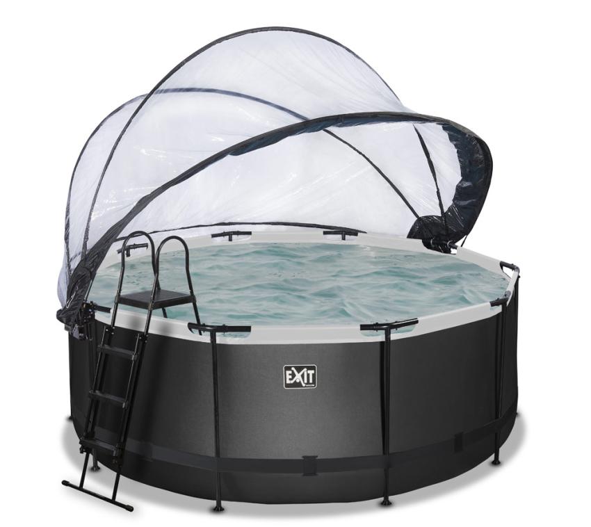 Exit Stahlrahmen Aufstellpool | Schwarz | 360x122 cm Inkl. Sandfilterpumpe, Sonnendach, Wärmepumpe