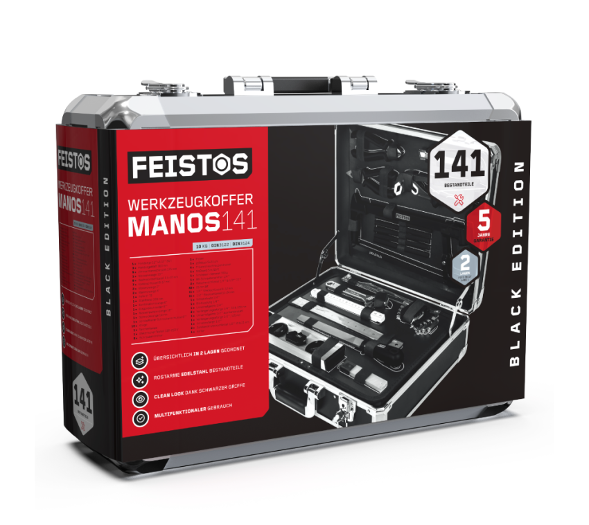 FEISTOS Manos 141 | Metall Werkzeugkoffer bestückt | 141 Teile 
