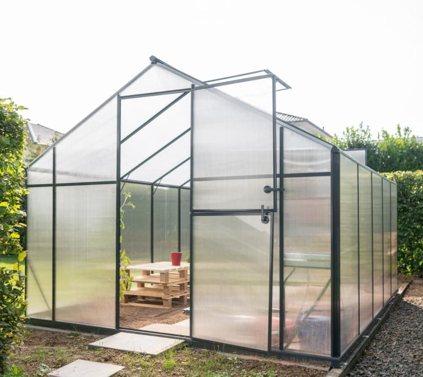 Gampre Aluminium Glas Gewächshaus Sanus L07 | Schwarz | 290x220x208 cm 