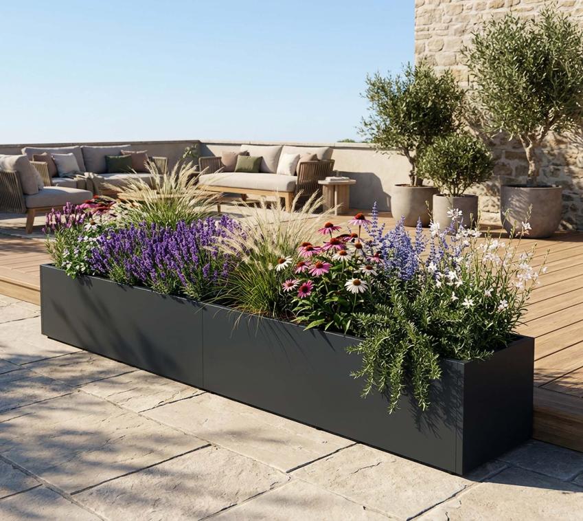 Herstera Garden Cube 50 L Plus | Outdoor Pflanzkübel rechteckig | 2er-Set | 300x50x50 cm 