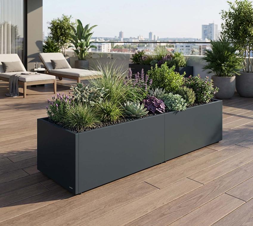 Herstera Garden Cube 50 M Plus | Outdoor Pflanzkübel rechteckig | 2er-Set | 200x50x50 cm 