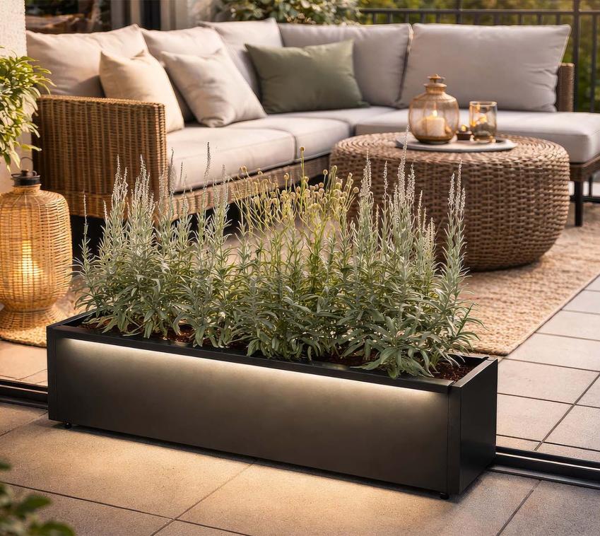 Herstera Garden Cube Balcony XL Plus | Metall Blumenkasten mit LED | 100x25x25 cm 