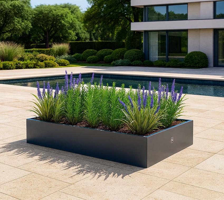 Herstera Garden Cube Low M | flacher Outdoor Pflanzkasten | quadratisch | 150x25x100 cm 