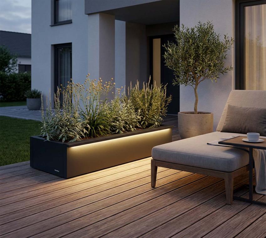 Herstera Garden Cube Xic L Plus | Outdoor Pflanzkübel rechteckig | mit LED | 100x25x40 cm 