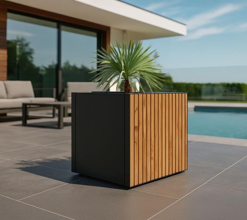 Herstera Garden Deco Planter Cube S | Pflanzkübel quadratisch | Anthrazit | 50x50x50 cm 