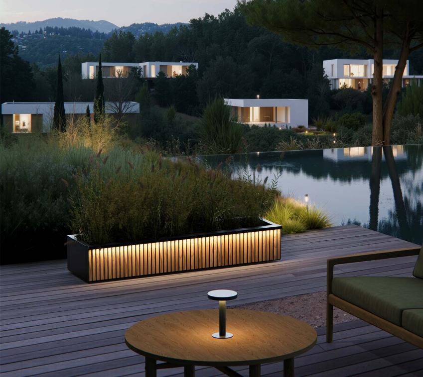 Herstera Garden Deco Planter Xic L Plus | Pflanzkübel rechteckig mit LED | 150x25x40 cm 