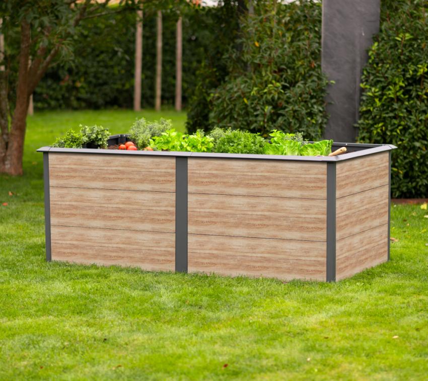 Westmann Metall Hochbeet Primus-Multi XL | Inkl. Schneckenschutz | Holzoptik/Anthrazit| 200x100x77 cm 