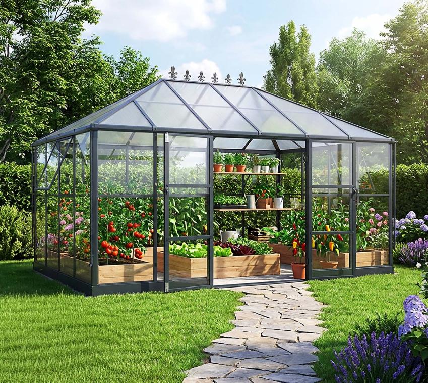 Westmann Suprema XL | schwarzes Orangerie Gewächshaus | 4x3 m 