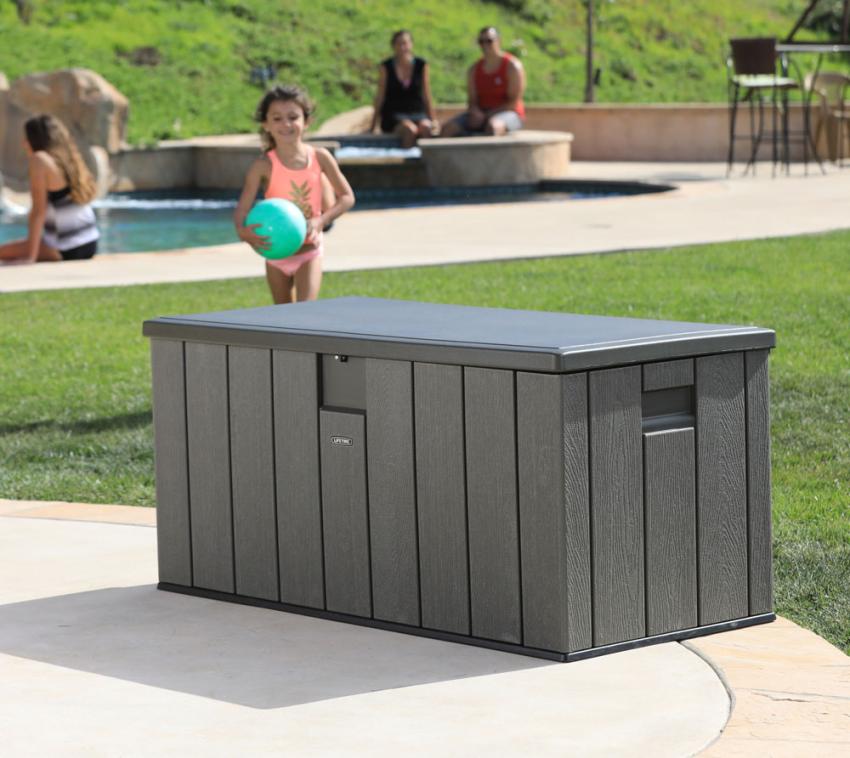 Lifetime Kunststoff Gartenbox 570 L | Auflagenbox & Gartentruhe | Dunkelgrau | 72x151x69 cm 