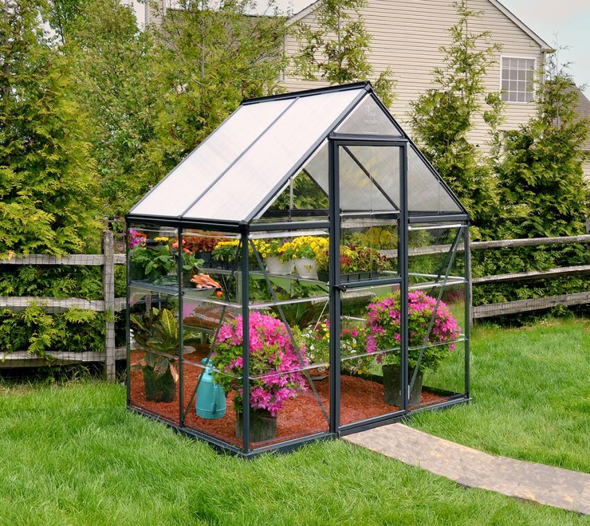 Palram - Canopia Aluminium Gewächshaus Hybrid 64 | Anthrazit | 126x185x208 cm 