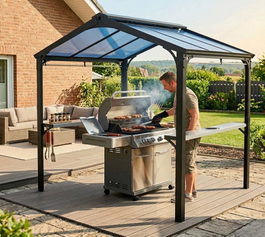 Palram - Canopia Aluminium Grillpavillon Austin BBQ 2400 | anthrazit | 181x240x249 cm 