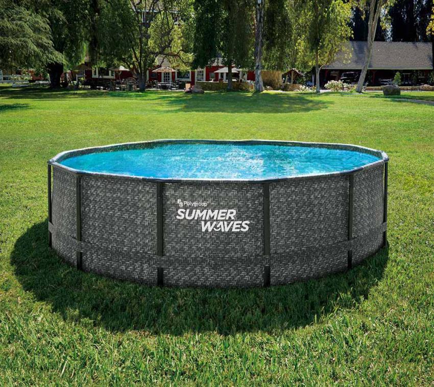 Summer Waves Elite Frame Pool | Aufstellpool rund | Komplettset | Rattanoptik | Ø 427x107 cm 
