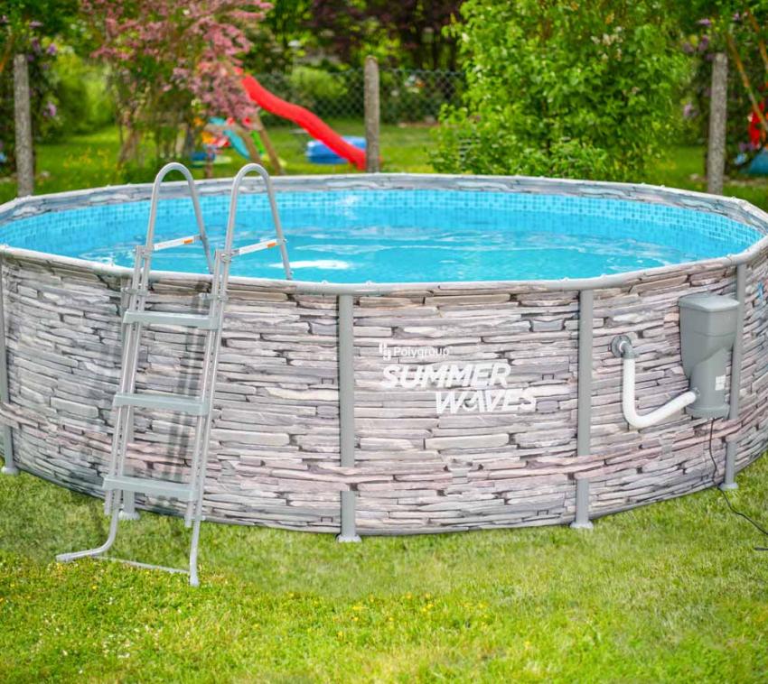 Summer Waves Elite Frame Pool | Aufstellpool rund | Komplettset | Steinoptik | Ø 427x107 cm 