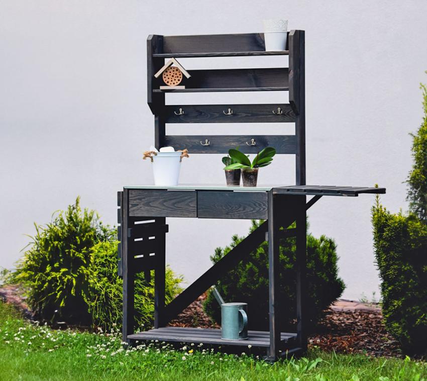 Westmann Holz Pflanztisch Fauna | Anthrazit | 157x38x156 cm 