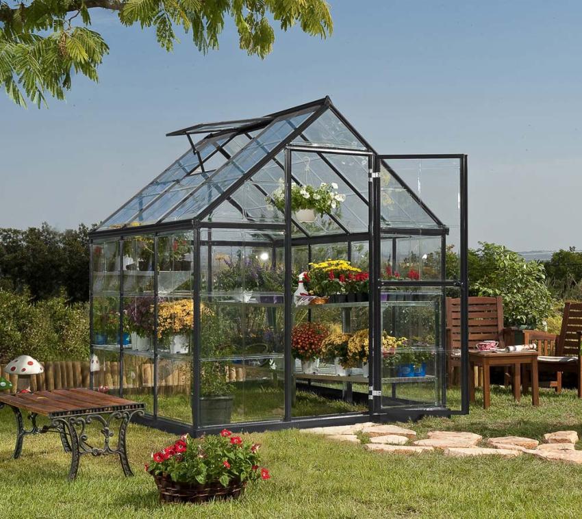 Palram - Canopia Aluminium Gewächshaus Harmony 66 | Grau | 185x185x208 cm 