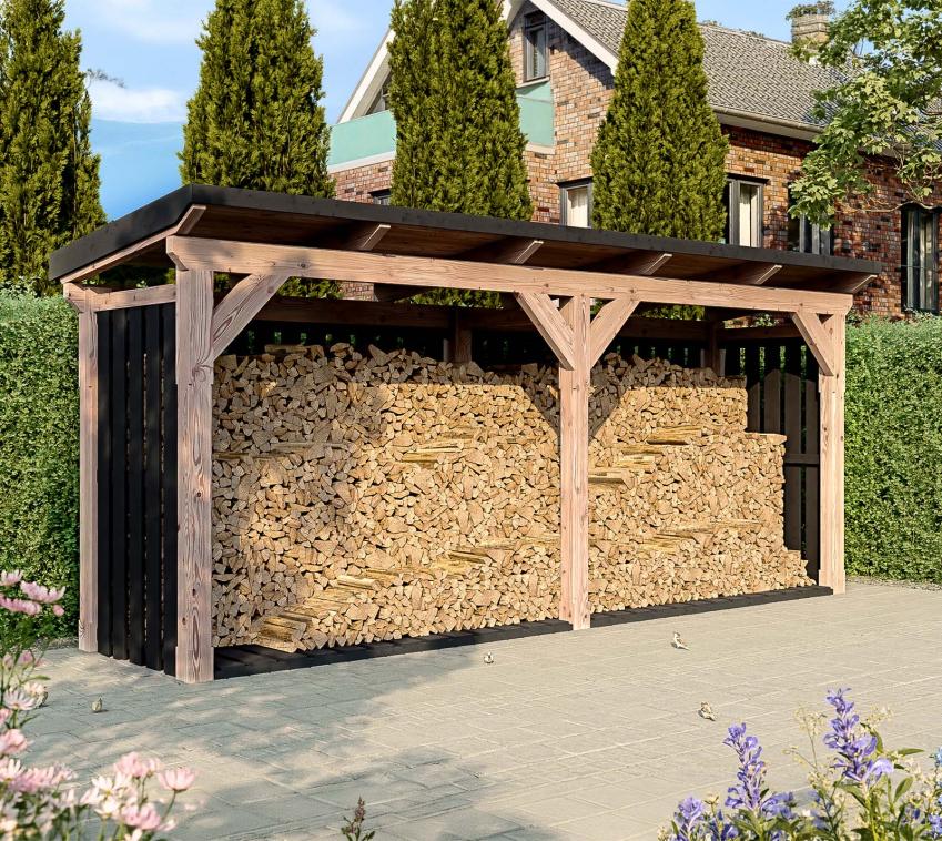 Skan Holz Holm 2 | Holzunterstand für Brennholz | mit Rückwand 