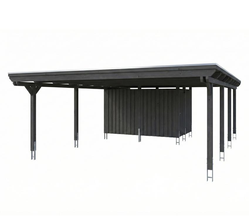 Skan Holz Emsland | Holz Doppelcarport mit Schuppen | Bausatz | 6,5x8,5 m Schiefer