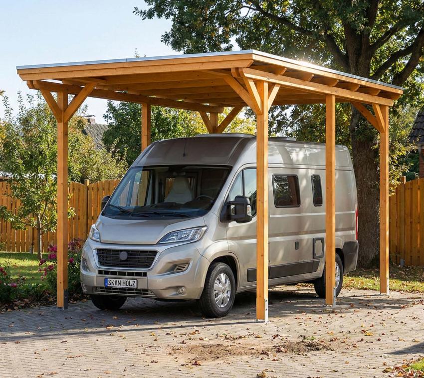 Skan Holz Emsland Caravan | Holz Carport für Wohnmobil | Bausatz | 4,5x6,5 m Eiche