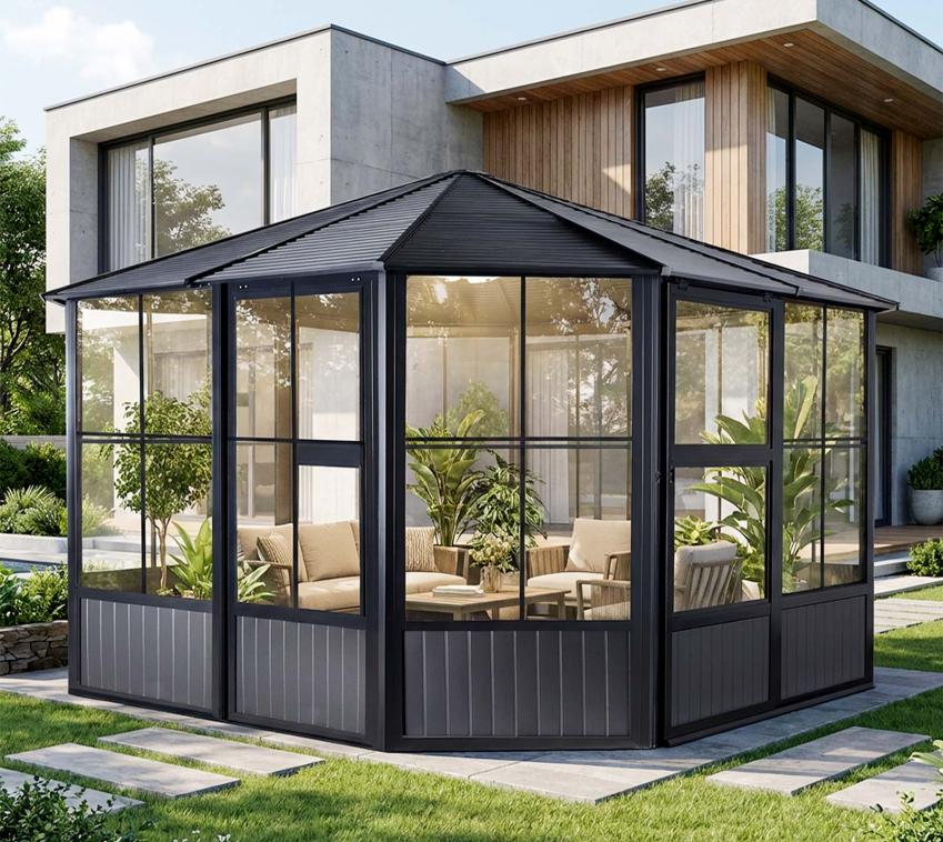 Sojag Charleston 1212 | Metall Pavillon mit Seitenteilen | 4x4 m 