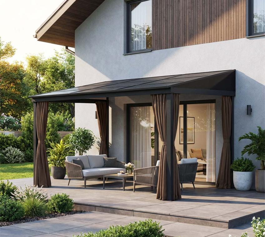 Sojag Portland 1014 | Alu Terrassenüberdachung mit Zubehör | 3x4 m | Bronze 