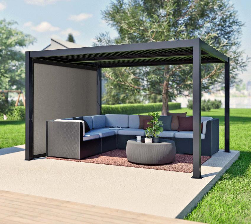 Sojag Milo Set10 1012 | Lamellendach Pergola mit Seitenwand Gr. 10 | Schwarz  