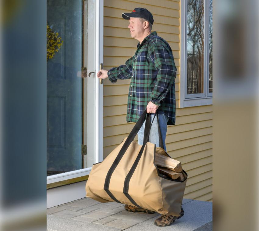 Polyester Kaminholztasche Birke | Beige | 27 kg 