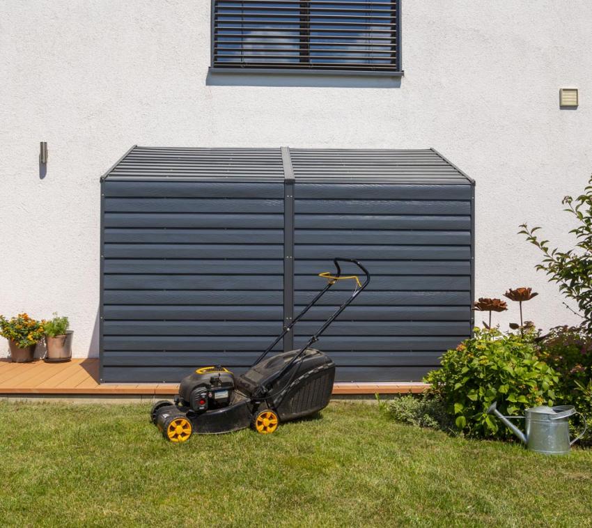 Spacemaker Metall Gerätehaus Anlehnhaus 410 | Grau | 124x295x208 cm 