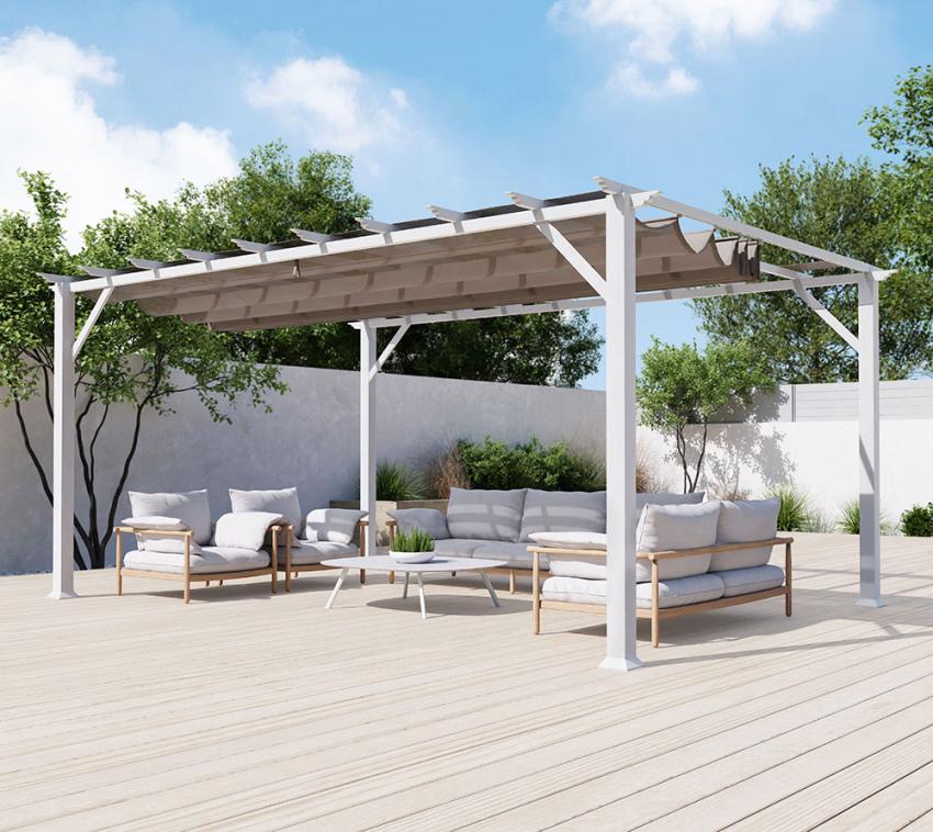 Paragon Outdoor Aluminium Pergola Florenz 1116 | Weiß/Hellbraun | 350x505x236 cm 